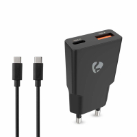 Nedis WCH-A20 GaN-väggladdare 20 Watt inkl. USB-C kabel, svart