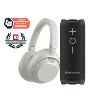 Sony ULT Wear WH-ULT900N vita hörlurar med Arcsound Edge Bluetooth-högtalare